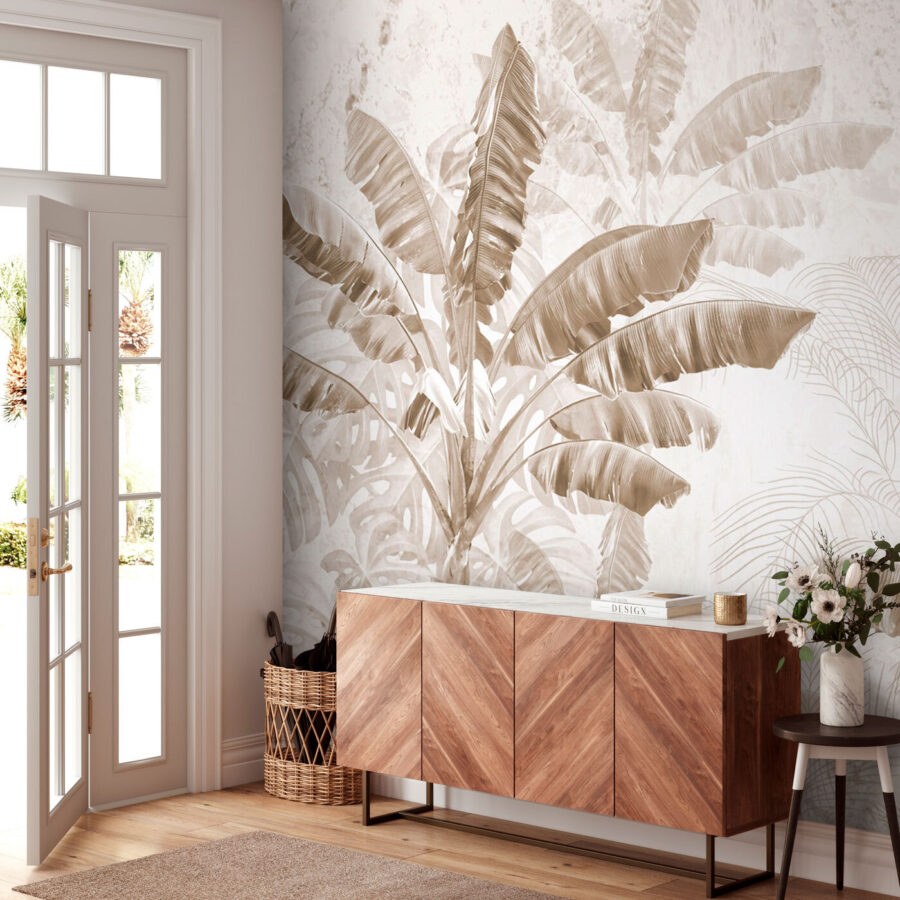 Tropical leaves in soft monochrome
