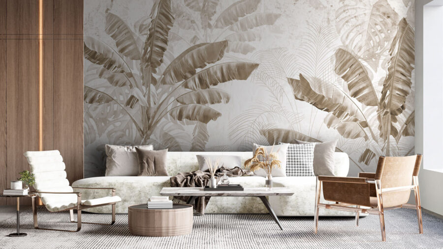 Tropical leaves in soft monochrome