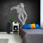 Wall murals Drawing of an astronaut on a skateboard