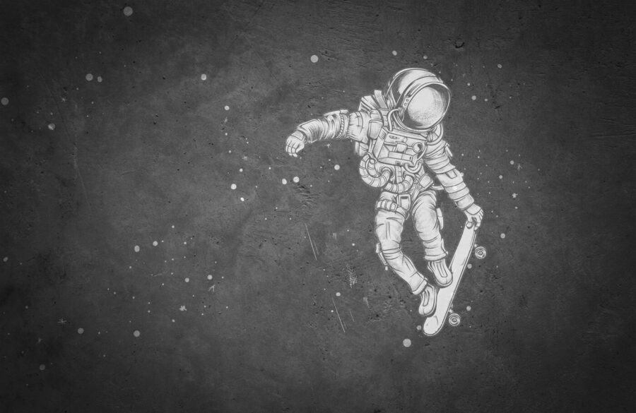 Drawing of an astronaut on a skateboard