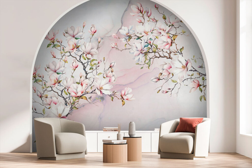 Painting of flowers on a marble surface Painting of flowers on a marble surface