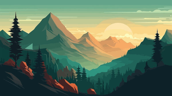 A landscape of mountains and trees A landscape of mountains and trees