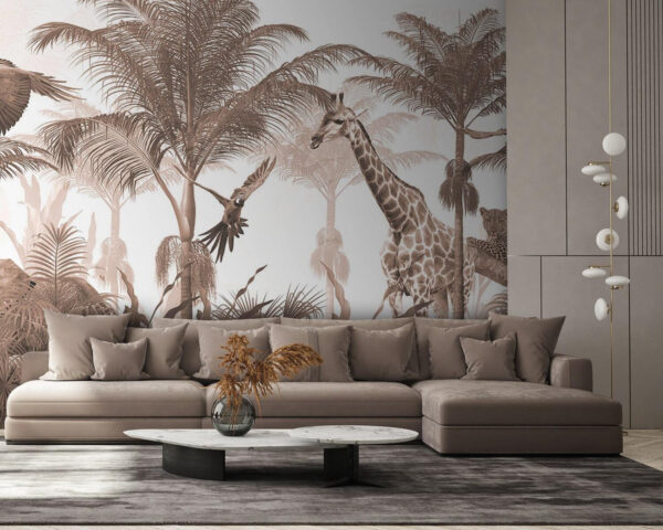 Giraffes and a parrot in a forest Giraffes and a parrot in a forest