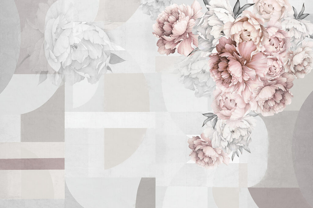 Soft florals complementing abstract shapes
