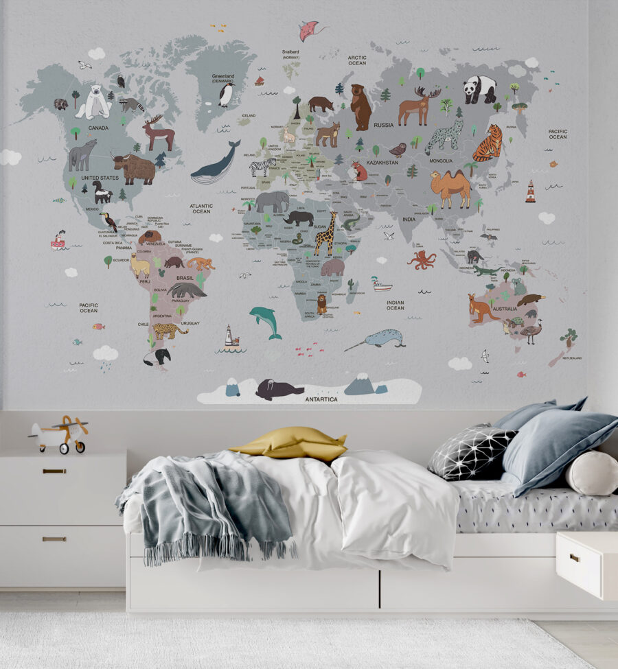 Map of the world with animals