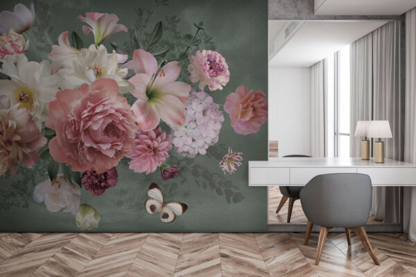 Wall murals Wall murals Group of flowers with a butterfly (SKU: u95818)