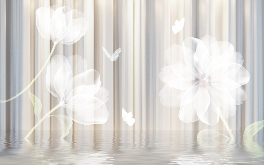 White flowers and butterflies in a room White flowers and butterflies in a room