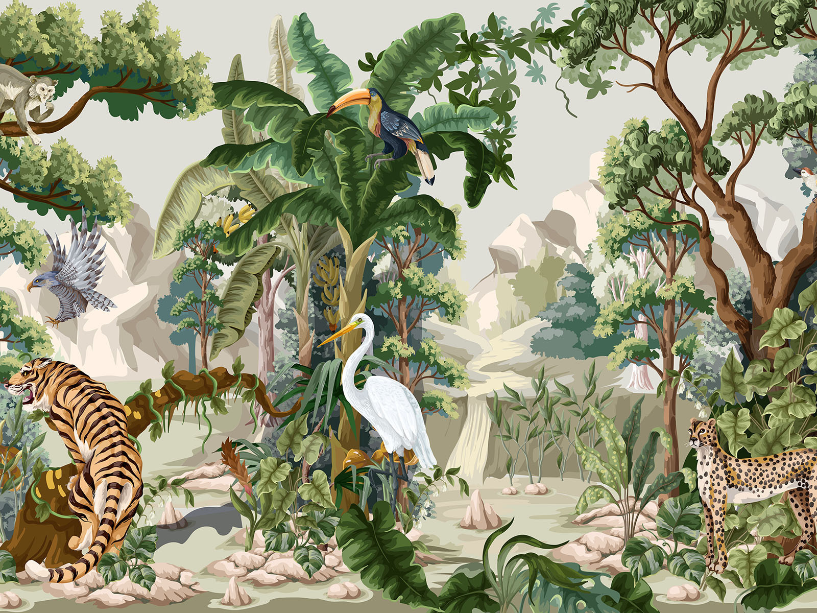Wallpaper with a jungle scene Wallpaper with a jungle scene