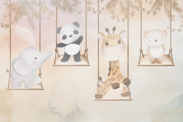 Group of animals on swings