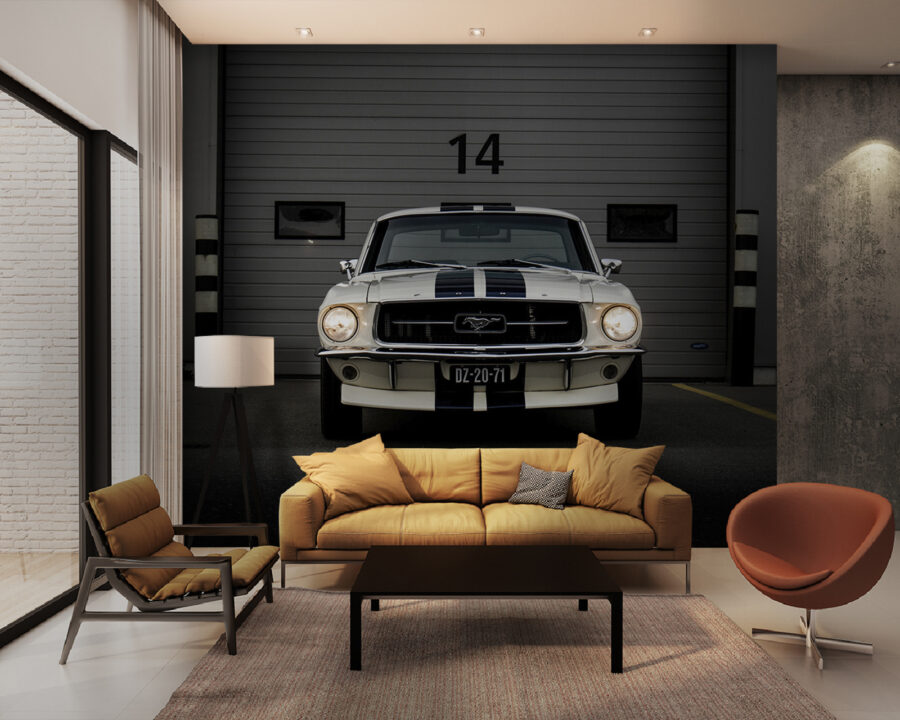 Wall murals Car parked in front of a garage door
