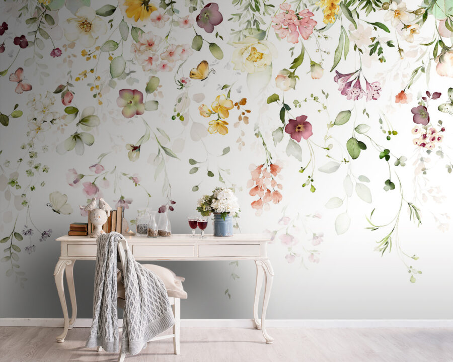 Wall murals Painting of flowers and leaves