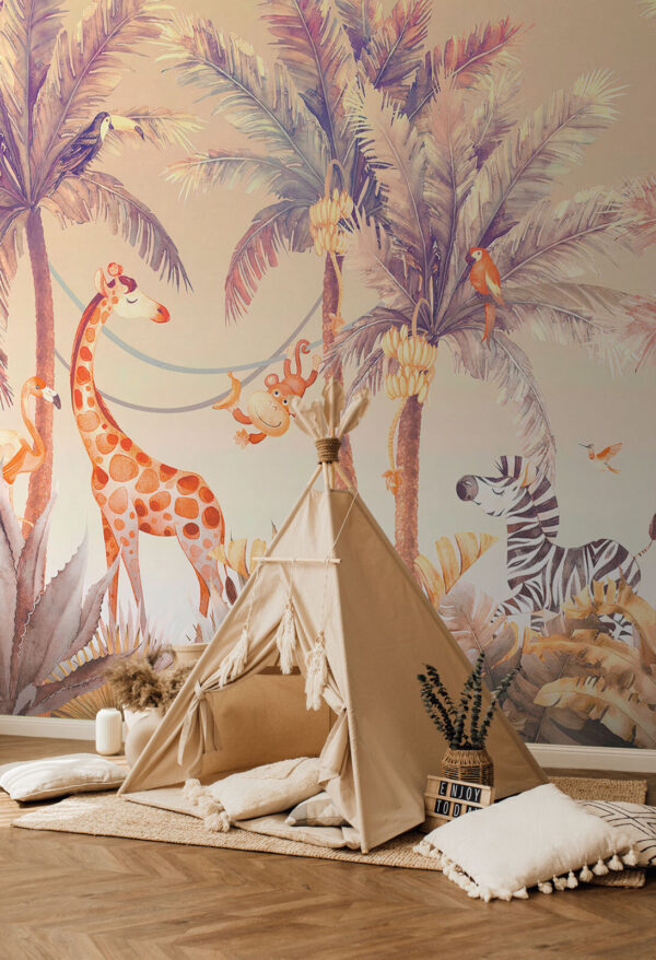 Giraffe and zebra in a jungle Wall murals Giraffe and zebra in a jungle