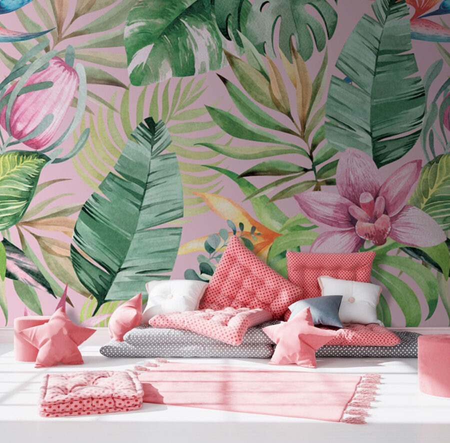 Pattern of tropical leaves and flowers u95465pir2 900x885 - Pattern of tropical leaves and flowers - tegory