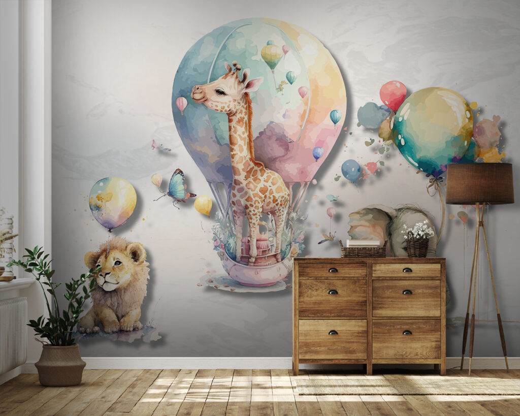 Group of animals with balloons