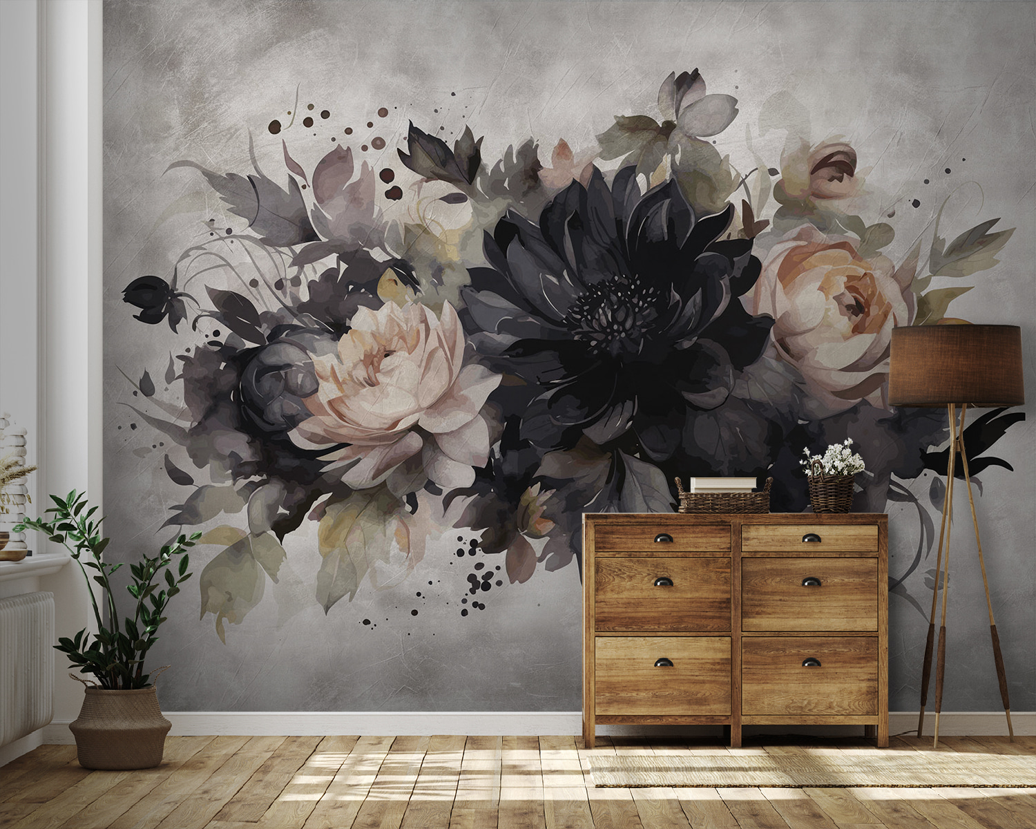 Painting of flowers and leaves