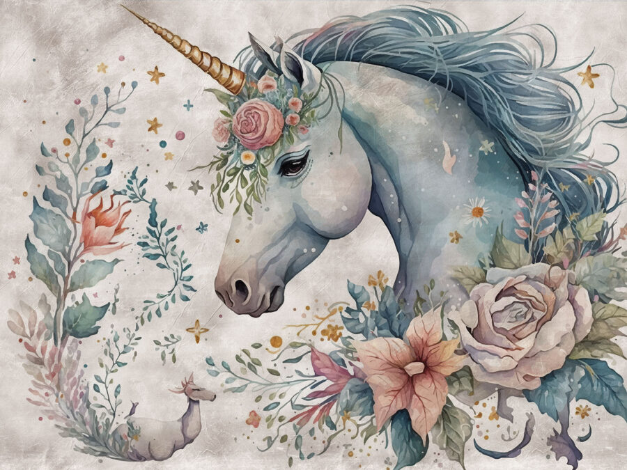 Unicorn with flowers and leaves