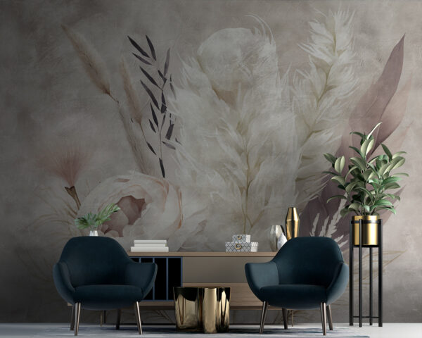 Painting of flowers and feathers Painting of flowers and feathers