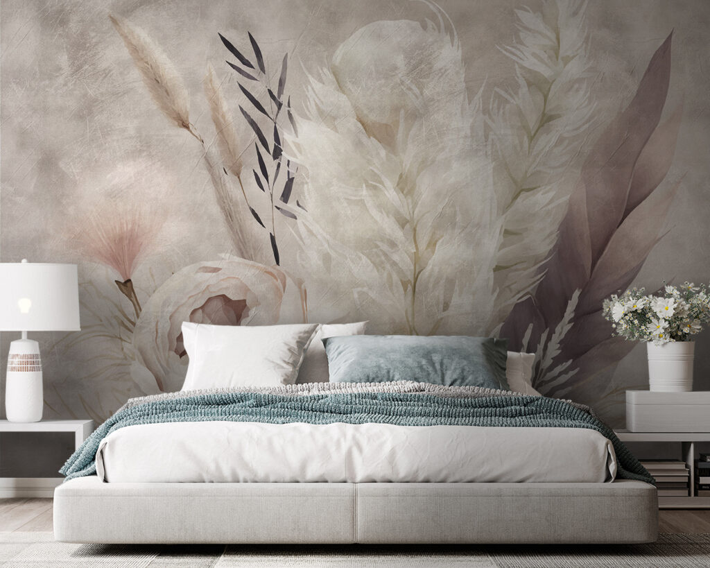 Painting of flowers and feathers Painting of flowers and feathers