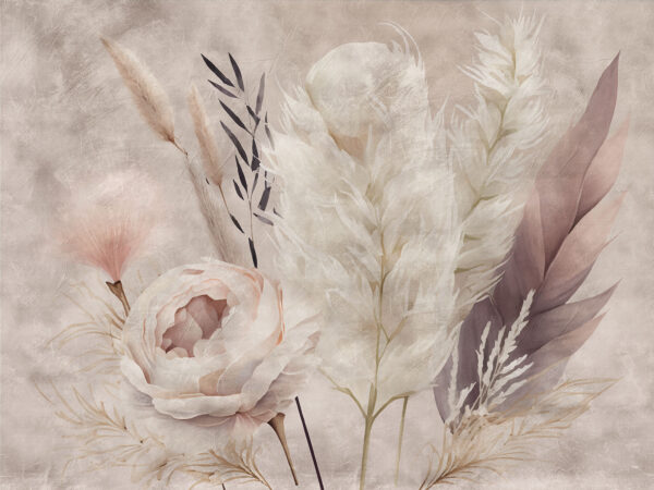 Painting of flowers and feathers Painting of flowers and feathers