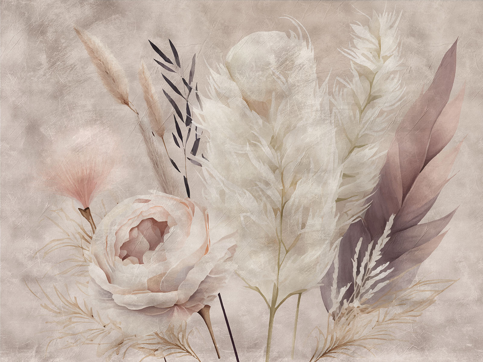 Painting of flowers and feathers Painting of flowers and feathers
