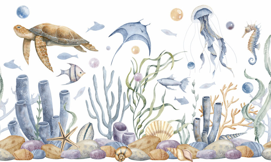 Sea life with fish and seaweed
