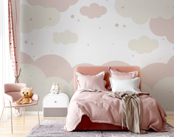 Pink and white clouds and stars Pink and white clouds and stars