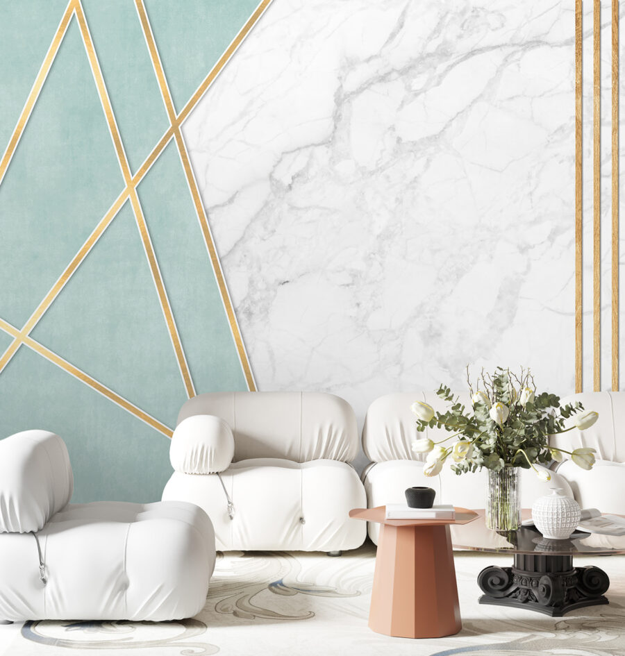 White marble with blue and gold lines