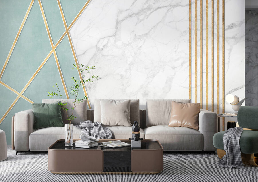 White marble with blue and gold lines