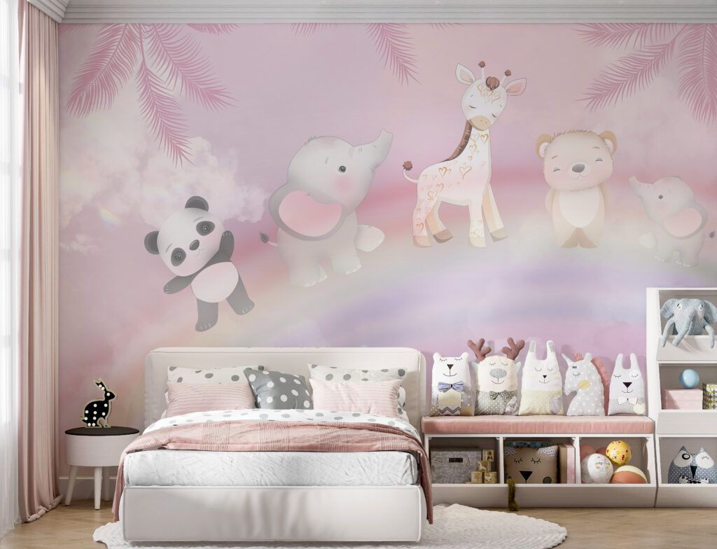 Group of animals on a rainbow