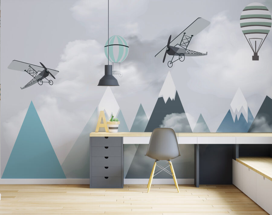 Wall murals Helicopter flying over mountains - Image 4