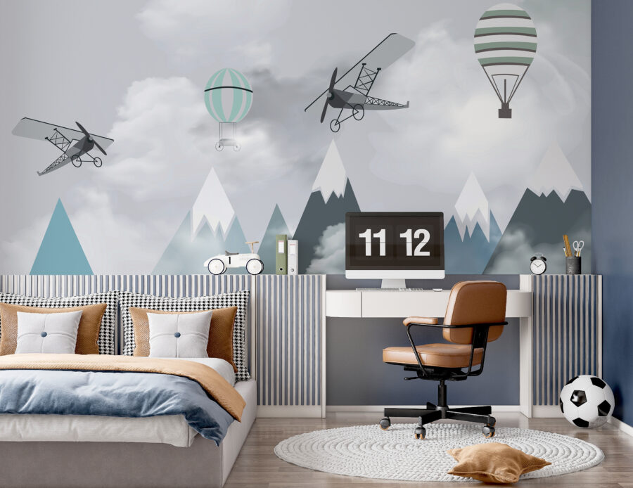 Wall murals Helicopter flying over mountains - Image 3