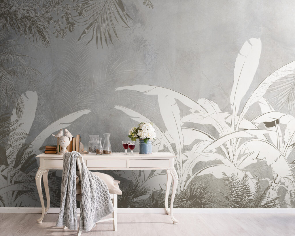 White and grey wallpaper with plants u95364pig5 1024x819 - White and grey wallpaper with plants - tegory