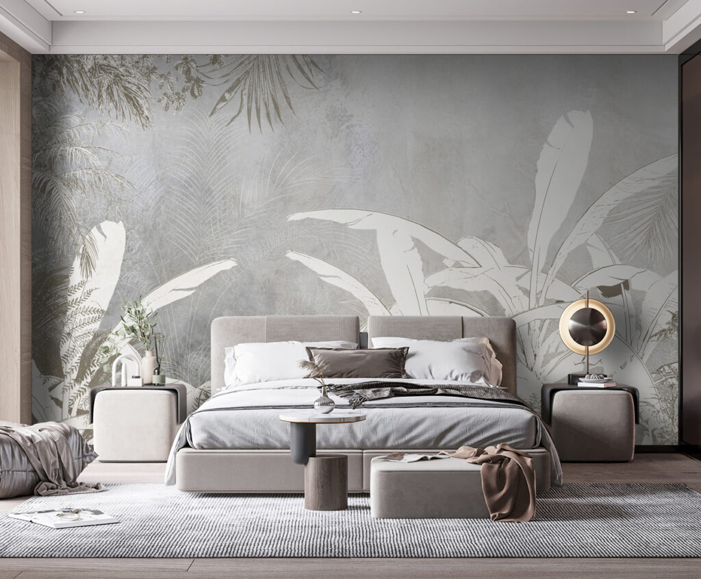 White and grey wallpaper with plants u95364pib114 1024x845 - White and grey wallpaper with plants - tegory