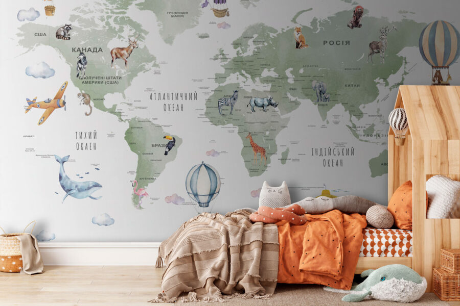 Map of the world with animals and words Map of the world with animals and words