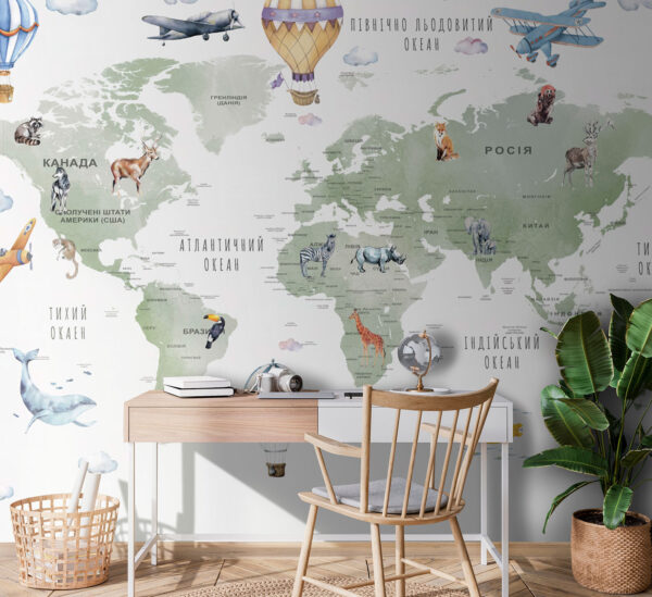 Map of the world with animals and words Map of the world with animals and words