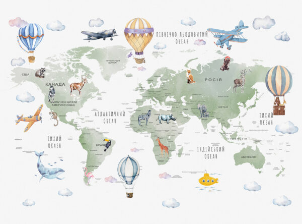 Map of the world with animals and words Map of the world with animals and words