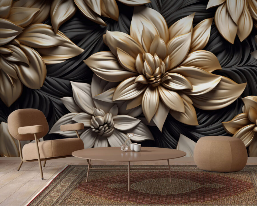 Elegant floral design on dark background.