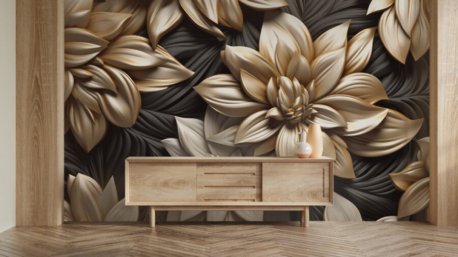 Elegant floral design on dark background.