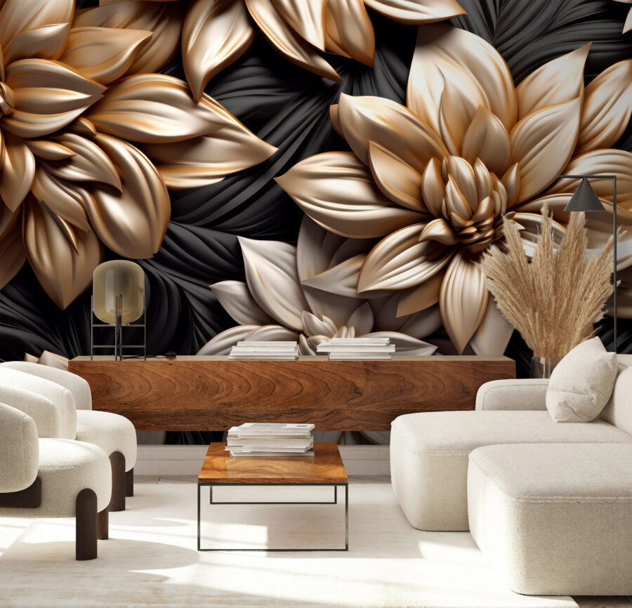 Elegant floral design on dark background.