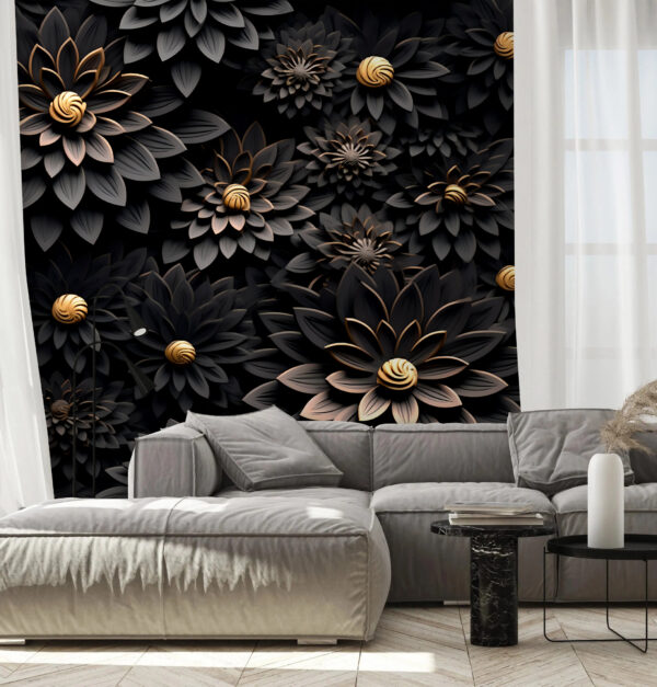 Elegant monochrome blooms with metallic centers Elegant monochrome blooms with metallic centers