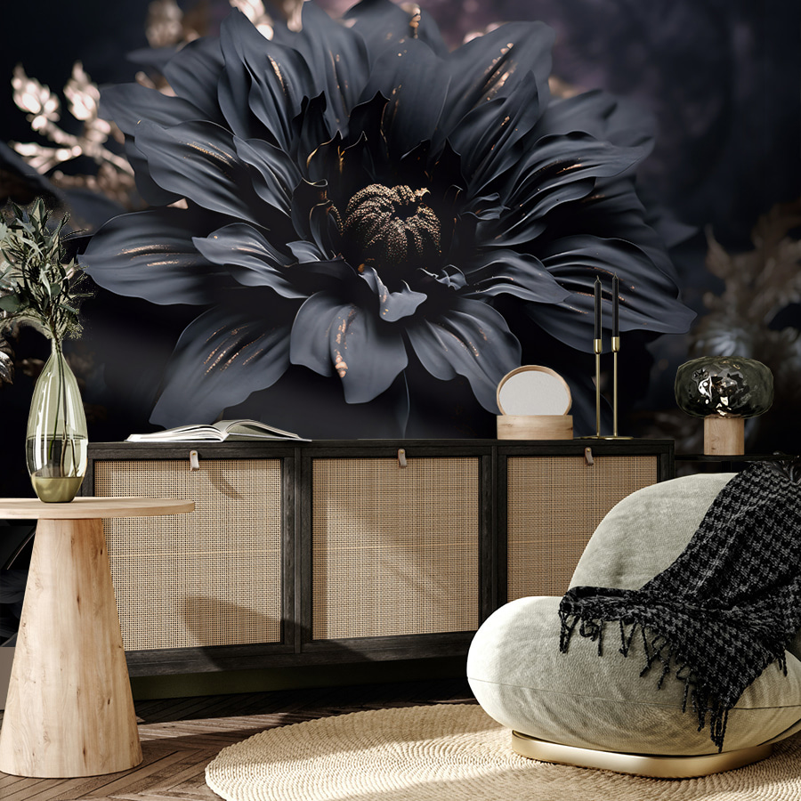 Elegant noir bloom shimmers in dark.