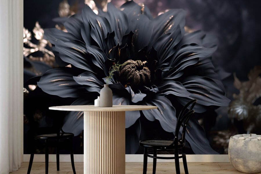 Elegant noir bloom shimmers in dark.