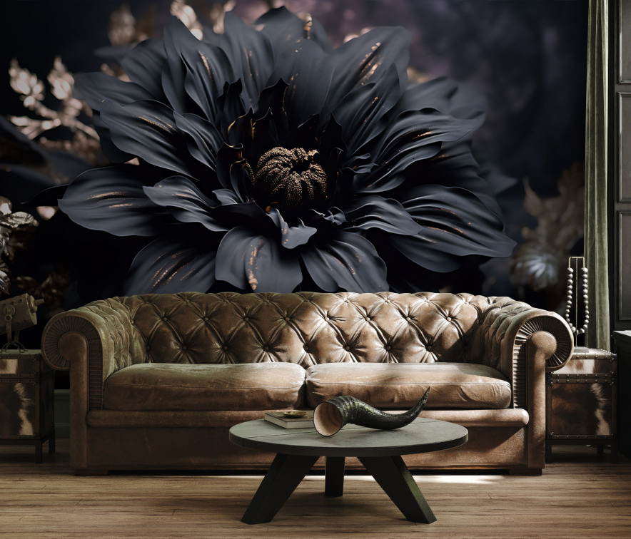Elegant noir bloom shimmers in dark.