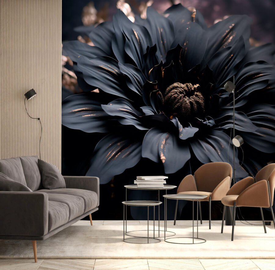 Elegant noir bloom shimmers in dark.