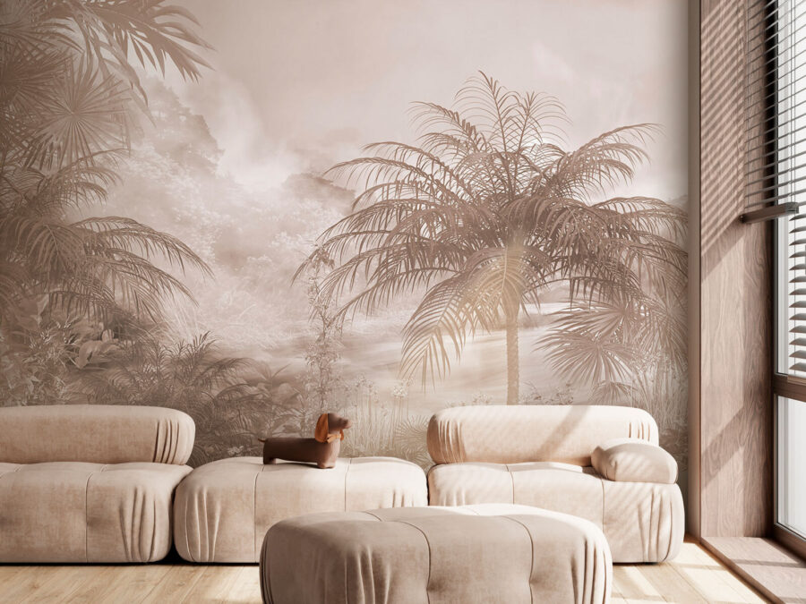 Wall murals Group of palm trees in fog