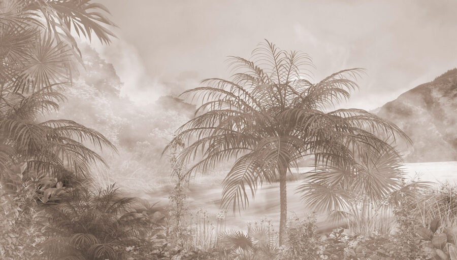Wall murals Group of palm trees in fog - Image 4