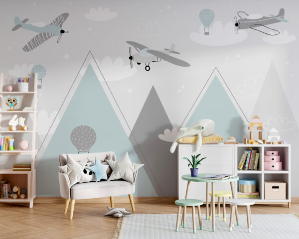 Wallpaper with airplanes and mountains Wall murals Wallpaper with airplanes and mountains
