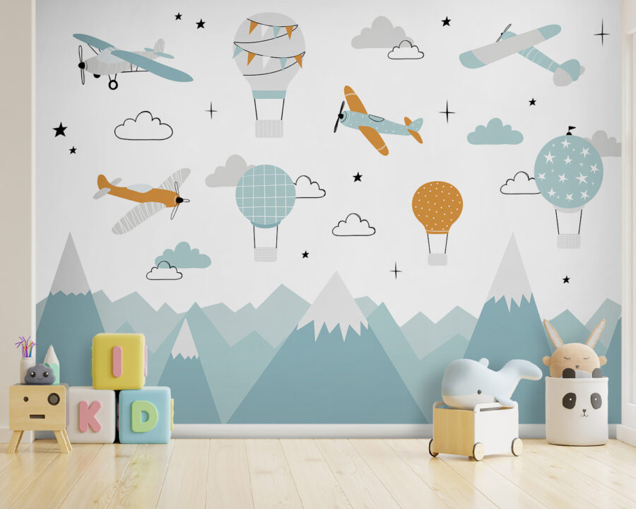 Wallpaper with airplanes and hot air balloons u95042pir161 900x720 - Wallpaper with airplanes and hot air balloons - tegory