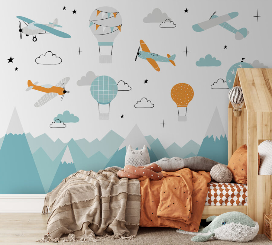 Wallpaper with airplanes and hot air balloons u95042pir154 900x811 - Wallpaper with airplanes and hot air balloons - tegory