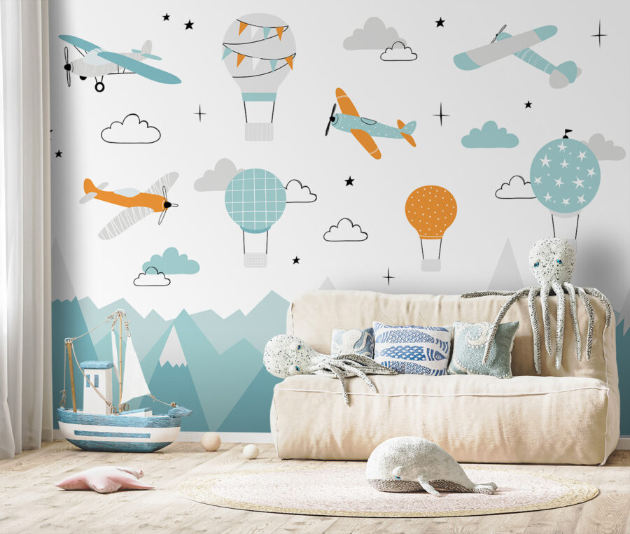 Wallpaper with airplanes and hot air balloons u95042pir149m 900x763 - Wallpaper with airplanes and hot air balloons - tegory